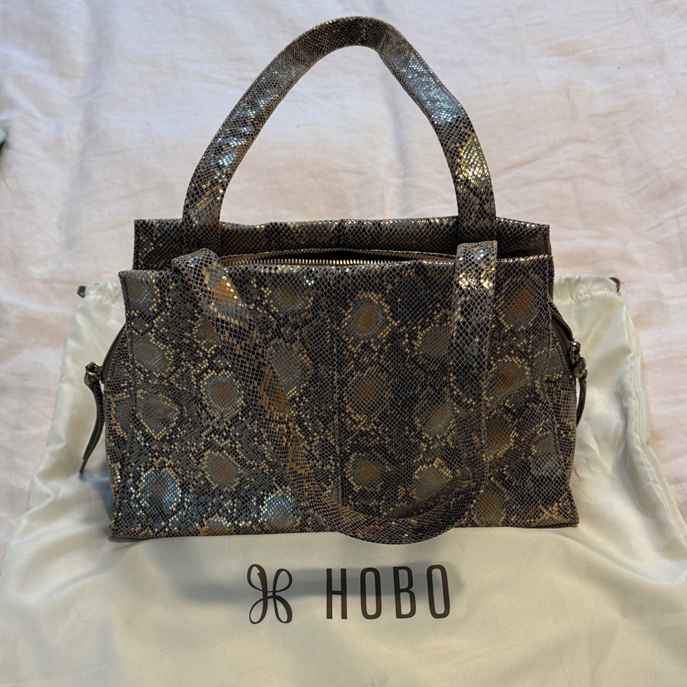 HOBO Brown and Gold Snake-Print Hobo Bag